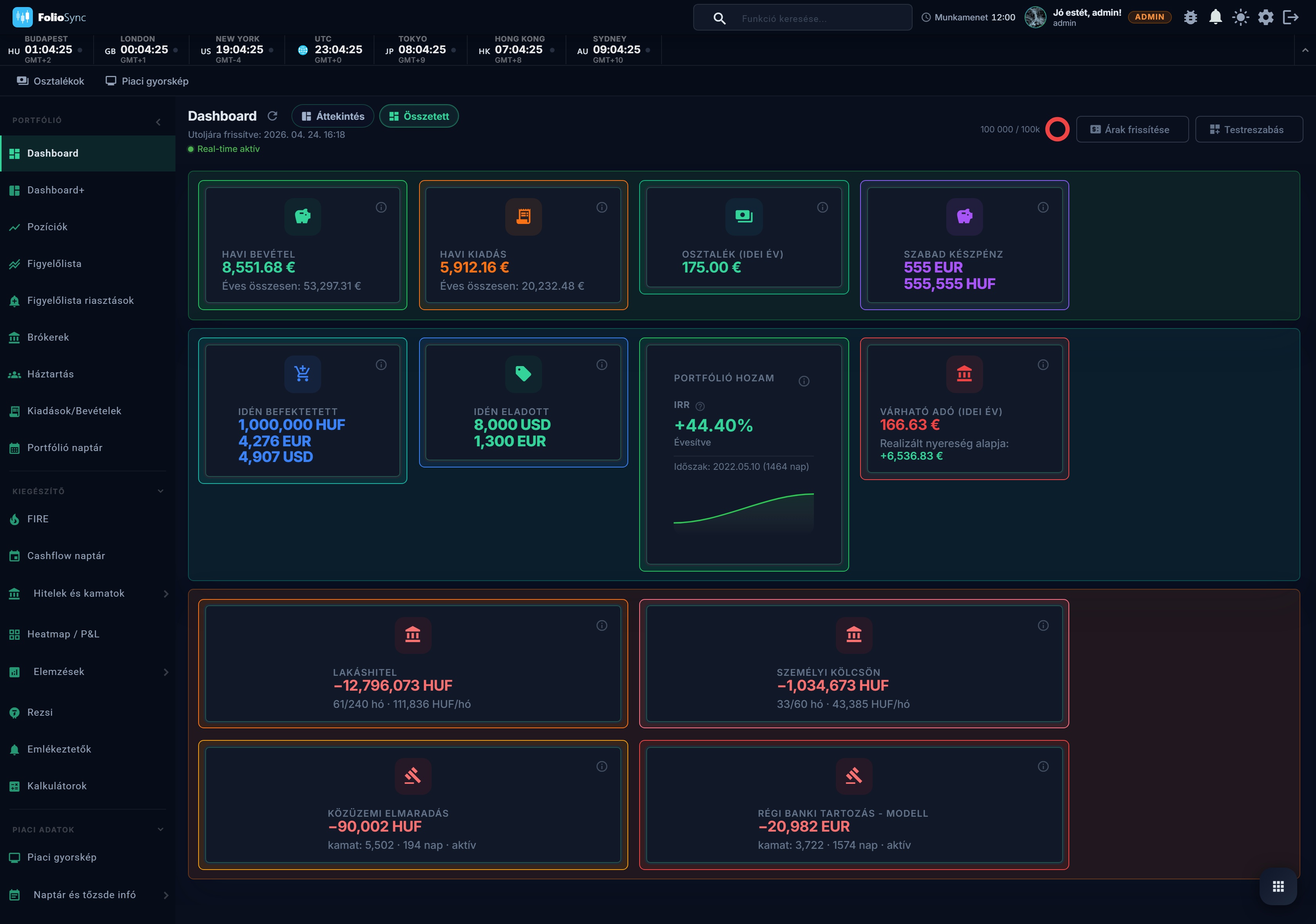 Cashflow dashboard - sötét mód
