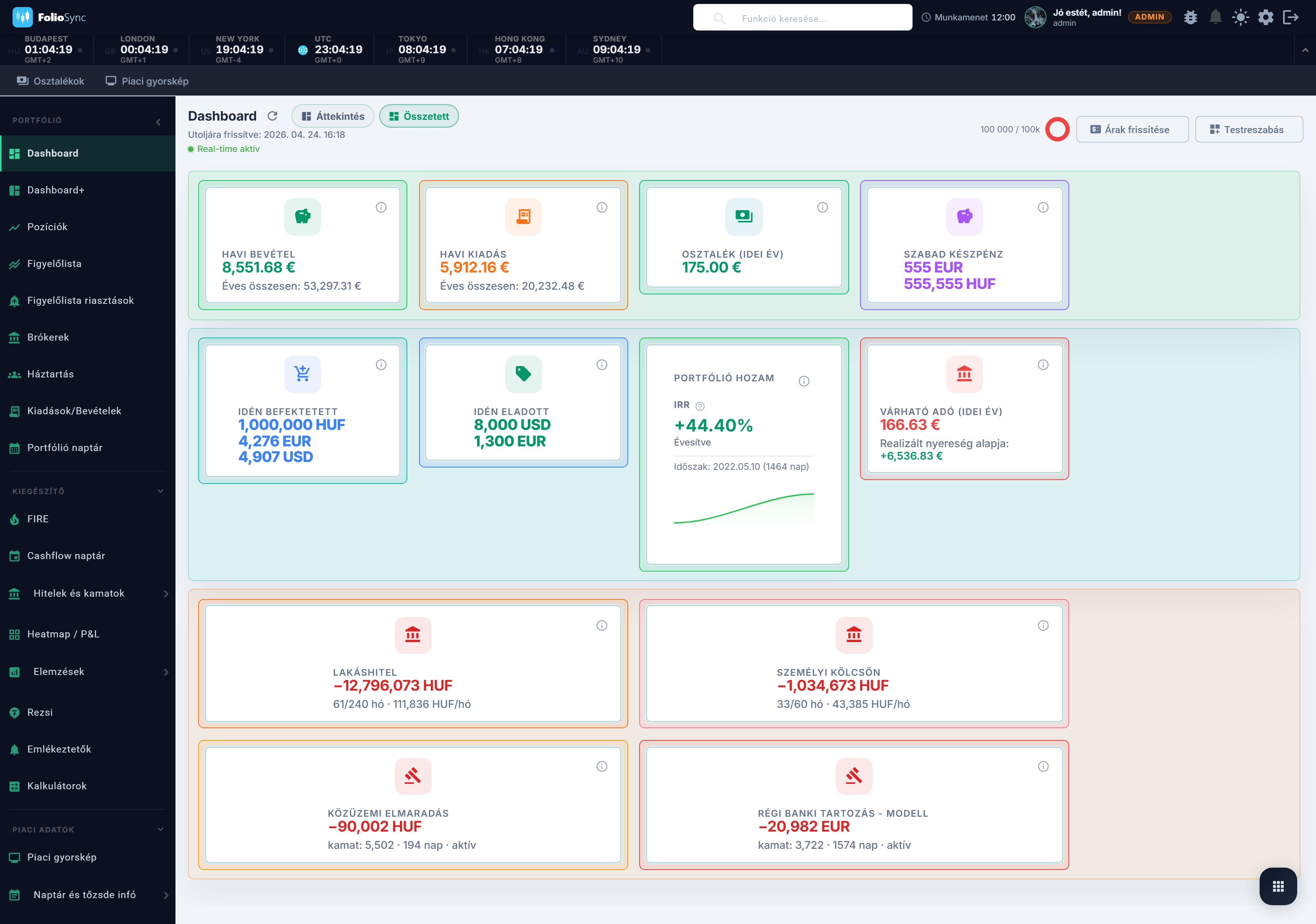 Cashflow dashboard - világos mód